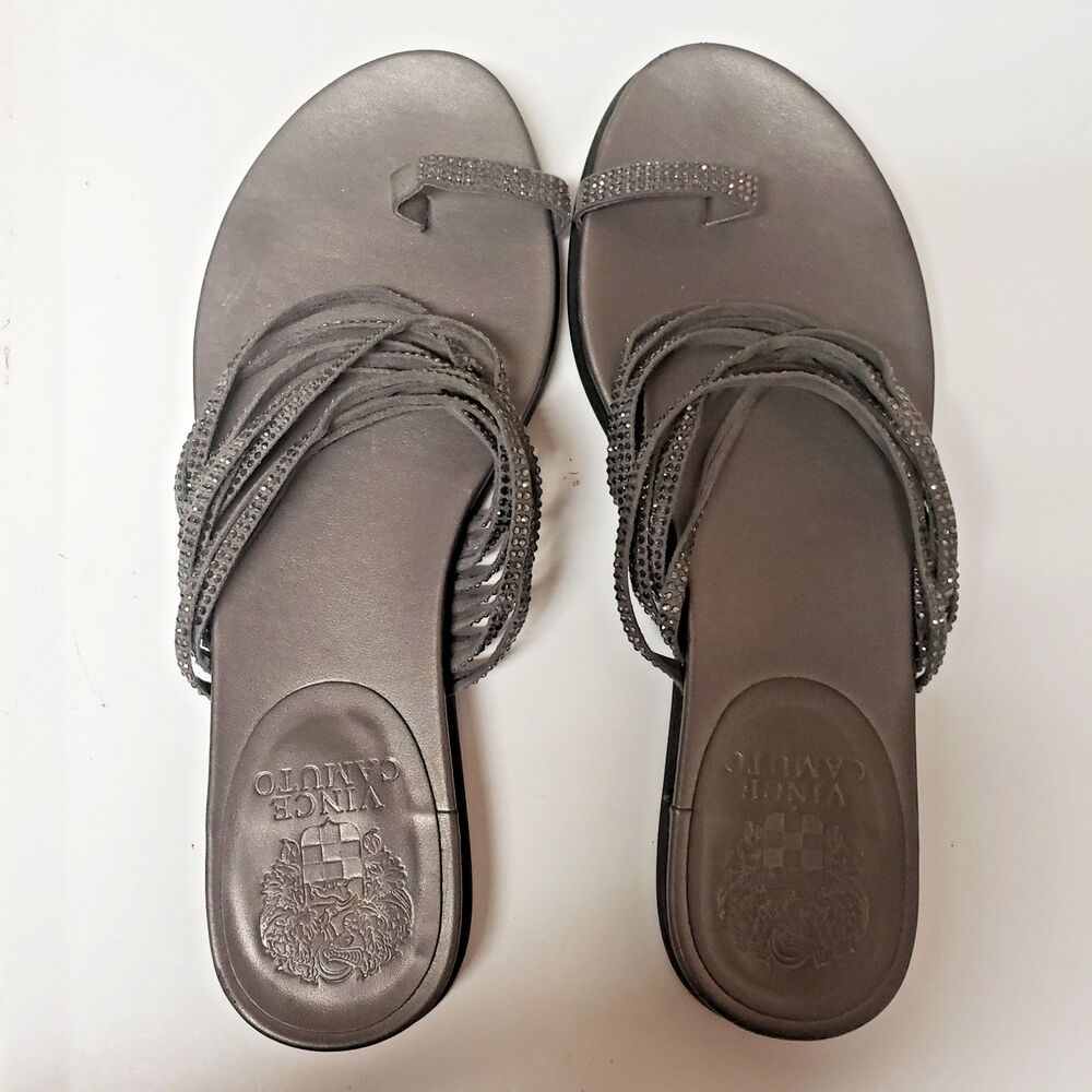 Women's Vince Camuto Toe Ring Dark Gray Glitter Summer Sandal Sz 7.5 M PO Good